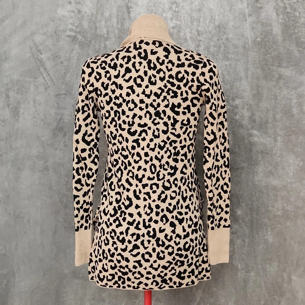 Yes Lola Leopard Print Open Front Cardigan Sweater Size Small Tan Black - Picture 4 of 12
